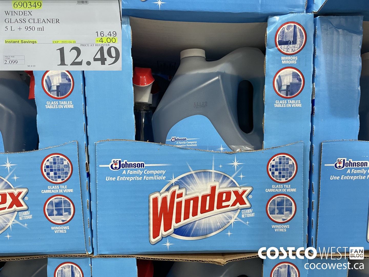 690349 WINDEX GLASS CLEANER 5 L + 950 ml ($4.00 INSTANT SAVINGS EXPIRES ON 2022-04-10) $12.49