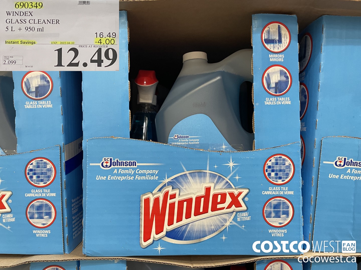 690349 WINDEX GLASS CLEANER 5 L + 950 ml ($4.00 INSTANT SAVINGS EXPIRES ON 2022-04-10) $12.49