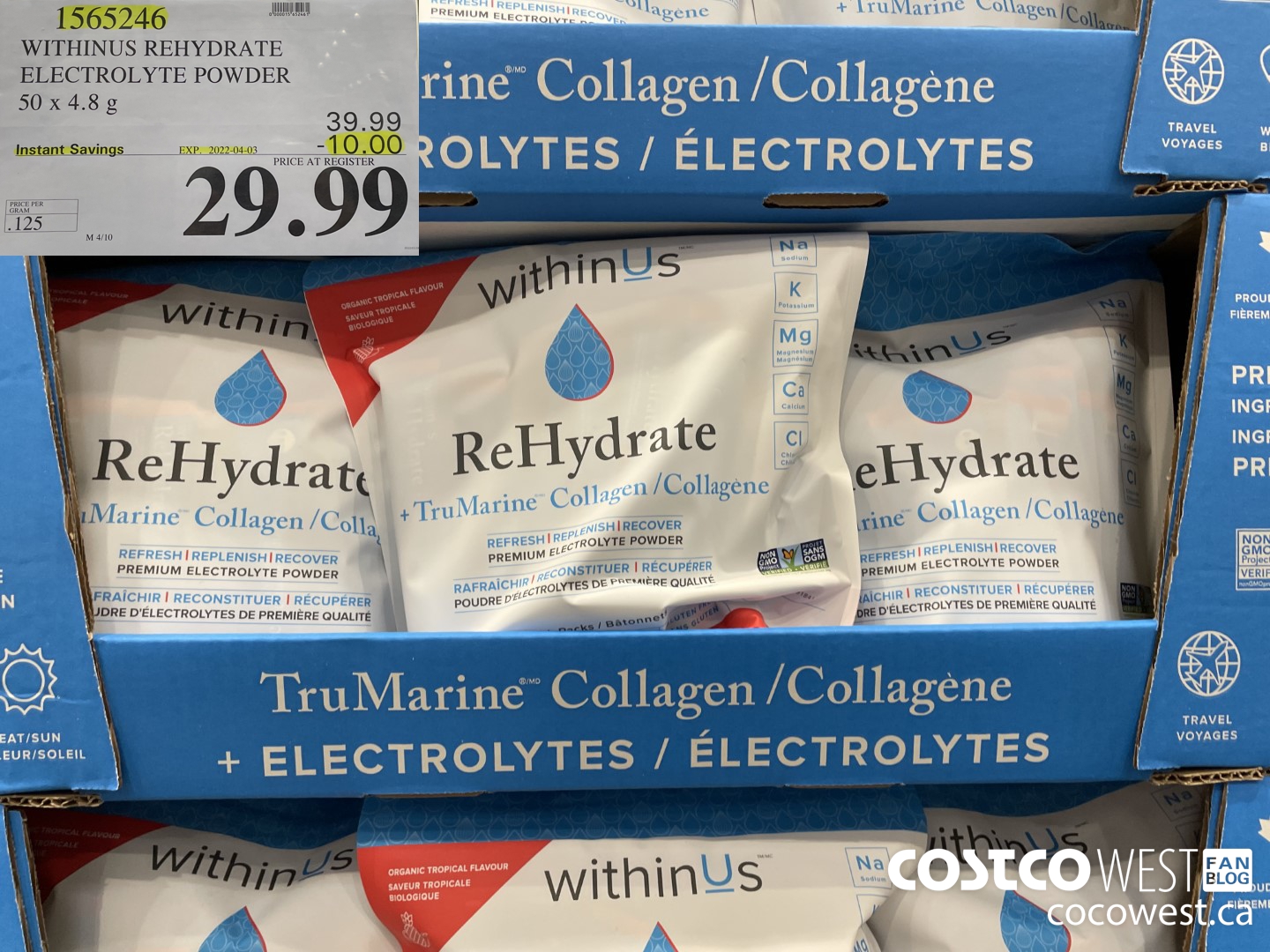 1565246 WITHINUS REHYDRATE ELECTROLYTE POWDER 50 x 240 g ($10.00 INSTANT SAVINGS EXPIRES ON 2022-04-03) $29.99
