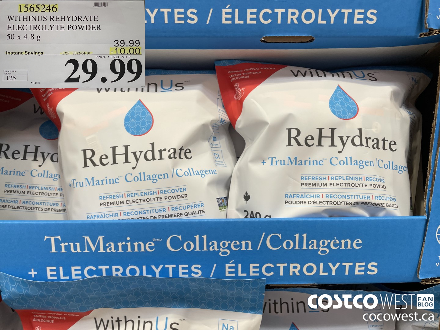 1565246 WITHINUS REHYDRATE ELECTROLYTE POWDER 50 x 240 g ($10.00 INSTANT SAVINGS EXPIRES ON 2022-04-10) $29.99