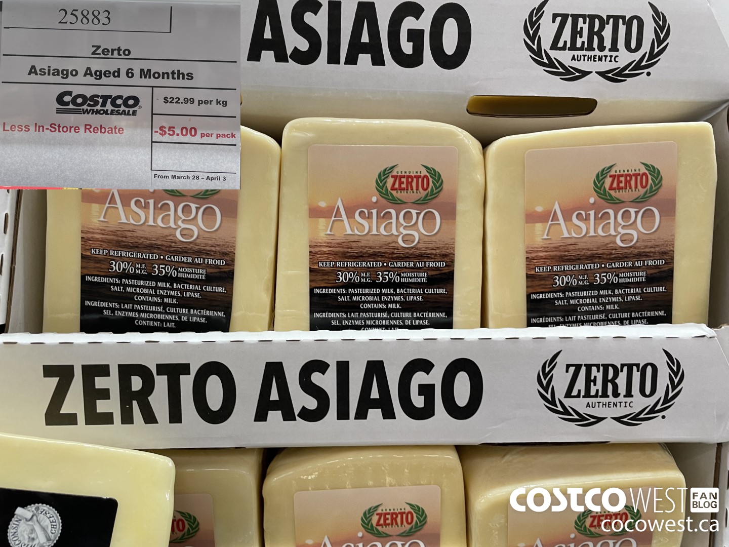 25883 Zerto Asiago Aged 6 Months PRICE PER KG ($5.00 INSTANT SAVINGS EXPIRES ON 2022-04-03) $22.99