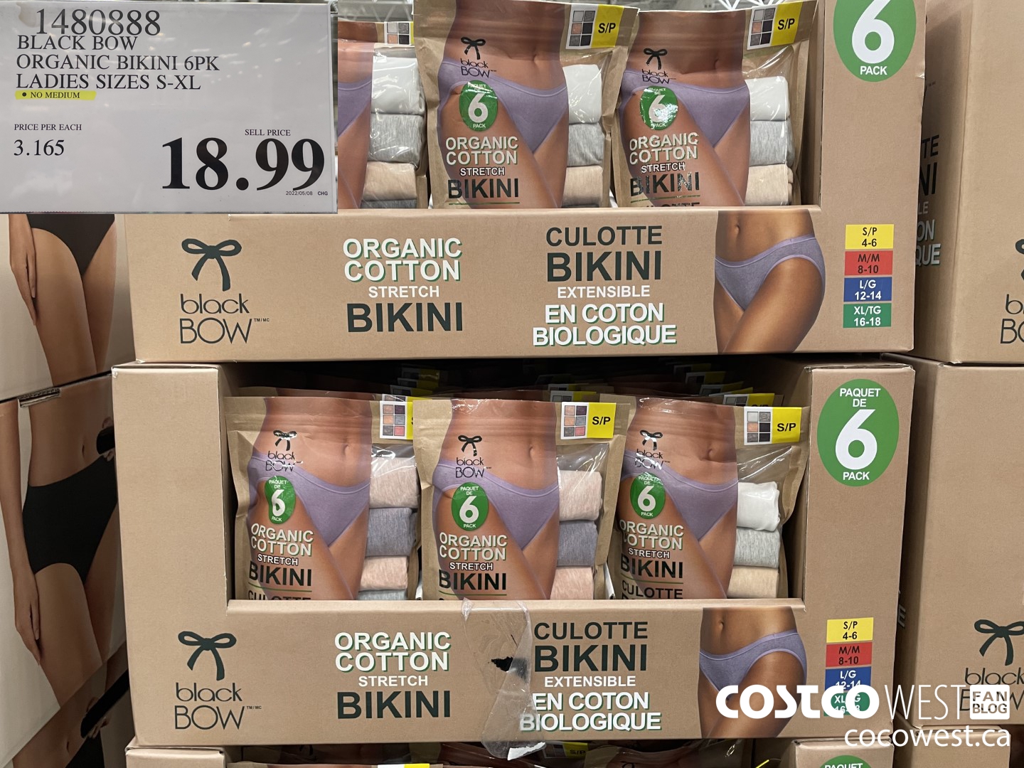 1480888 BLACK BOW ORGANIC BIKINI 5PK LADIES SIZES S-XL $18.99