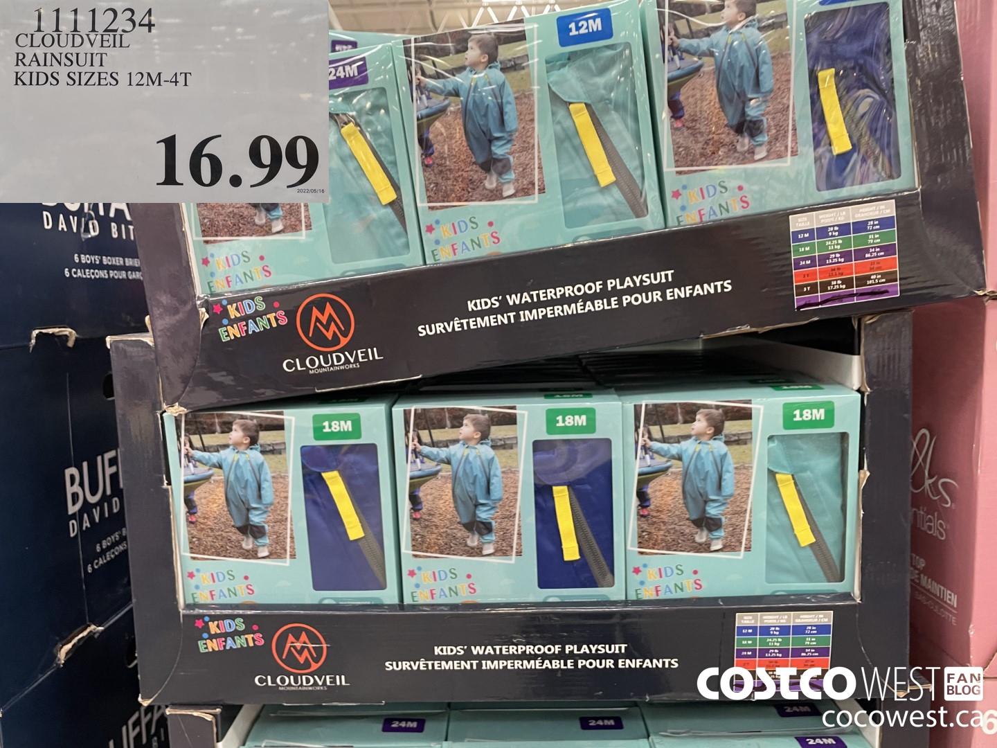 1111234 CLOUDVEIL RAINSUIT KIDS SIZES 12M-4T $16.99