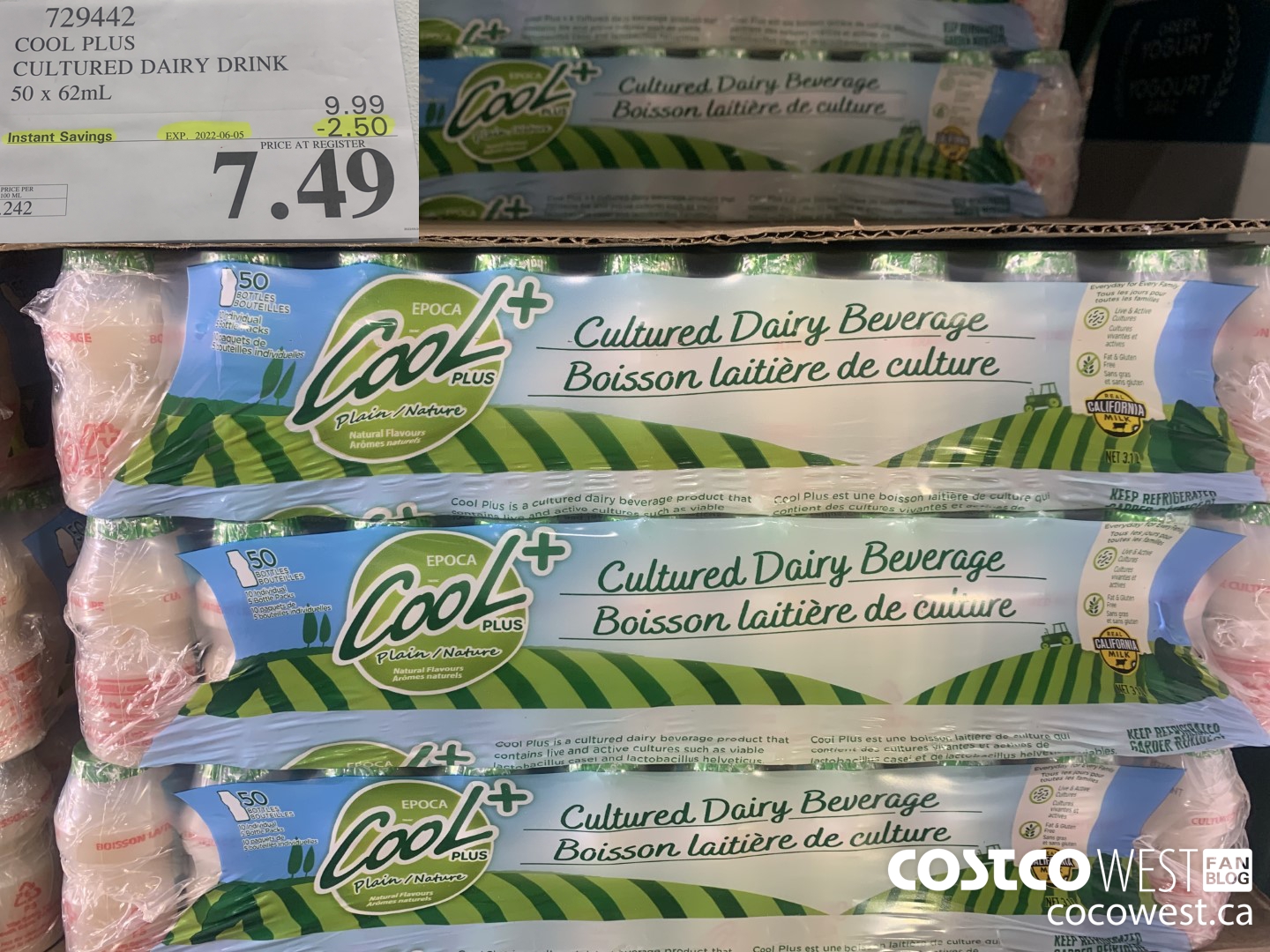 729442 COOL PLUS CULTURED DAIRY DRINK 50 x 62mL ($2.50 INSTANT SAVINGS EXPIRES ON 2022-06-05) $7.49