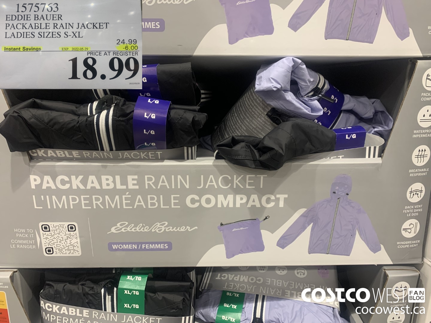 1575763 EDDIE BAUER PACKABLE RAIN JACKET LADIES SIZES S-XL ($6.00 INSTANT SAVINGS EXPIRES ON 2022-05-29) $18.99