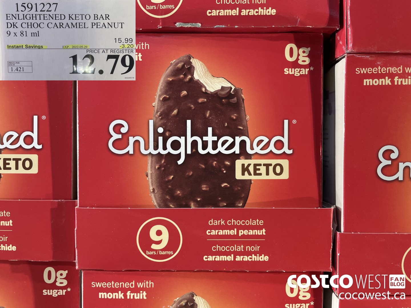 1591227 ENLIGHTENED KETO BAR DK CHOC CARAMEL PEANUT 9 X 81 ML ($3.20 INSTANT SAVINGS EXPIRES ON 2022-05-29) $12.79
