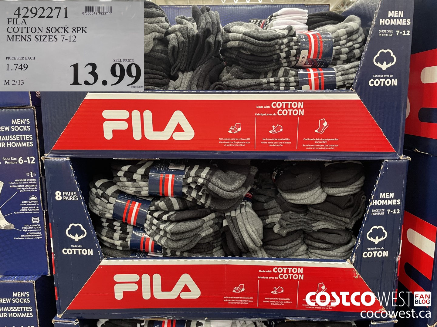 4292271 FILA COTTON SOCK 8PK MENS SIZES 7-12 $13.99