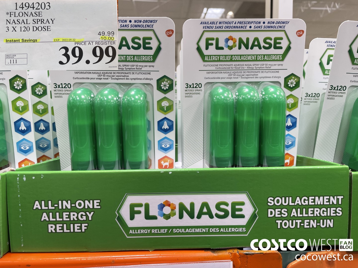 1494203 FLONASE NASAL SPRAY 3 X 120 DOSE ($10.00 INSTANT SAVINGS EXPIRES ON 2022-05-22) $39.99