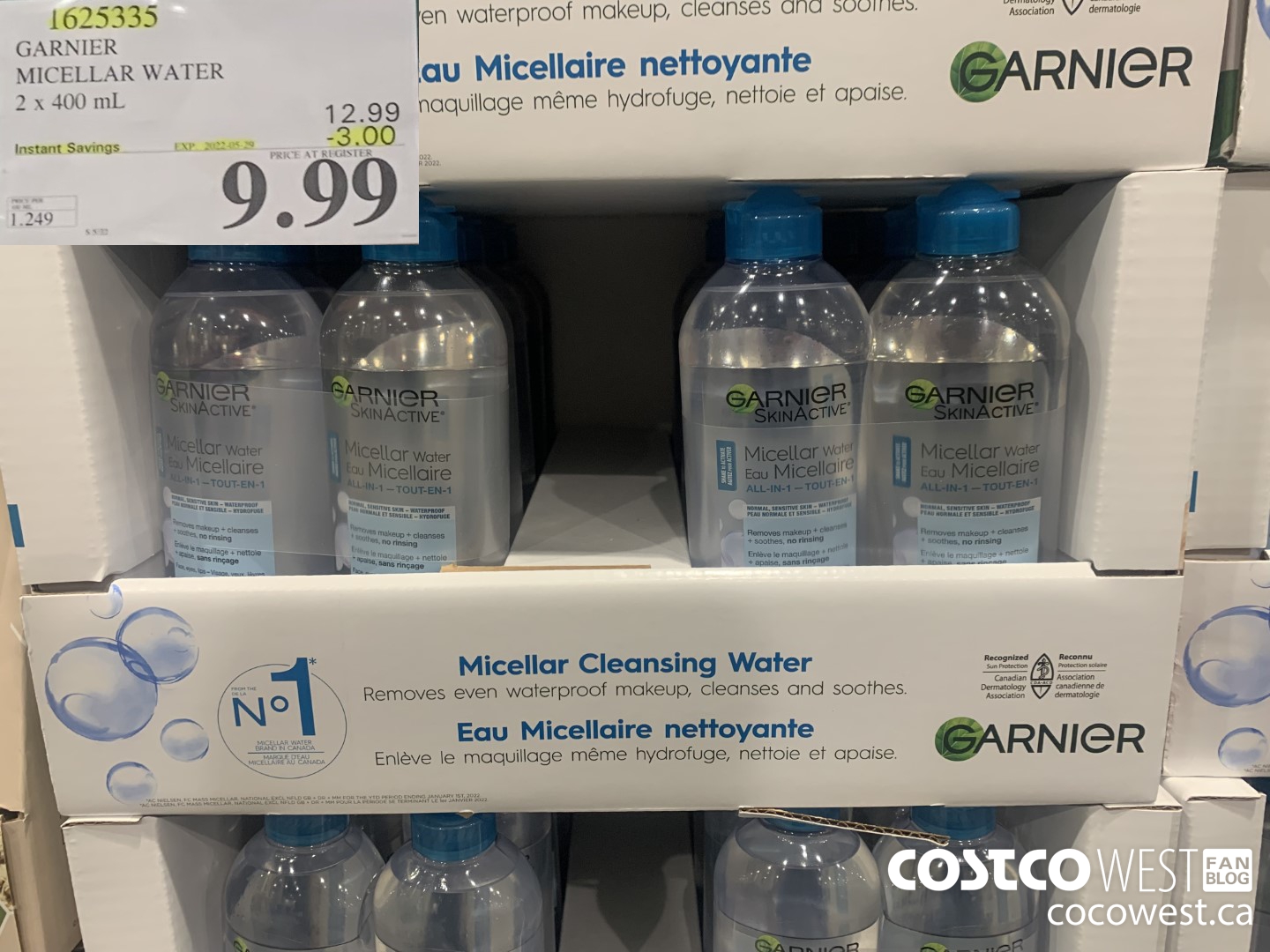 1625335 GARNIER MICELLAR WATER 2 X 400 ML ($3.00 INSTANT SAVINGS EXPIRES ON 2022-05-29) $9.99
