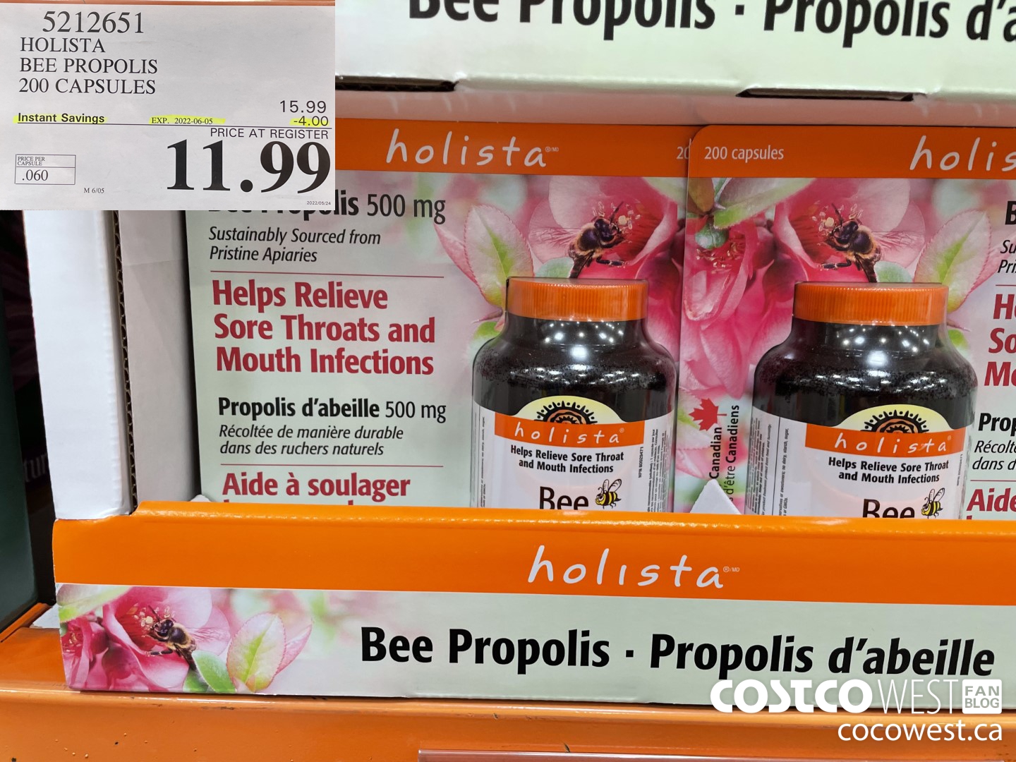 5212651 HOLISTA BEE PROPOLIS 200 CAPSULES ($4.00 INSTANT SAVINGS EXPIRES ON 2022-06-05) $11.99