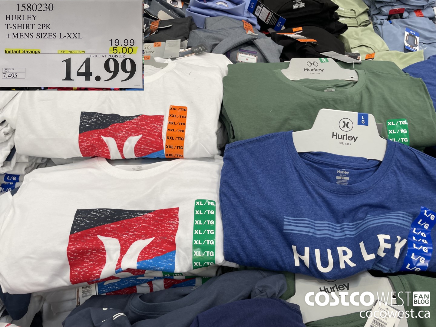 1580230 HURLEY T-SHIRT 2PK MENS SIZES L-XXL ($5.00 INSTANT SAVINGS EXPIRES ON 2022-05-29) $14.99