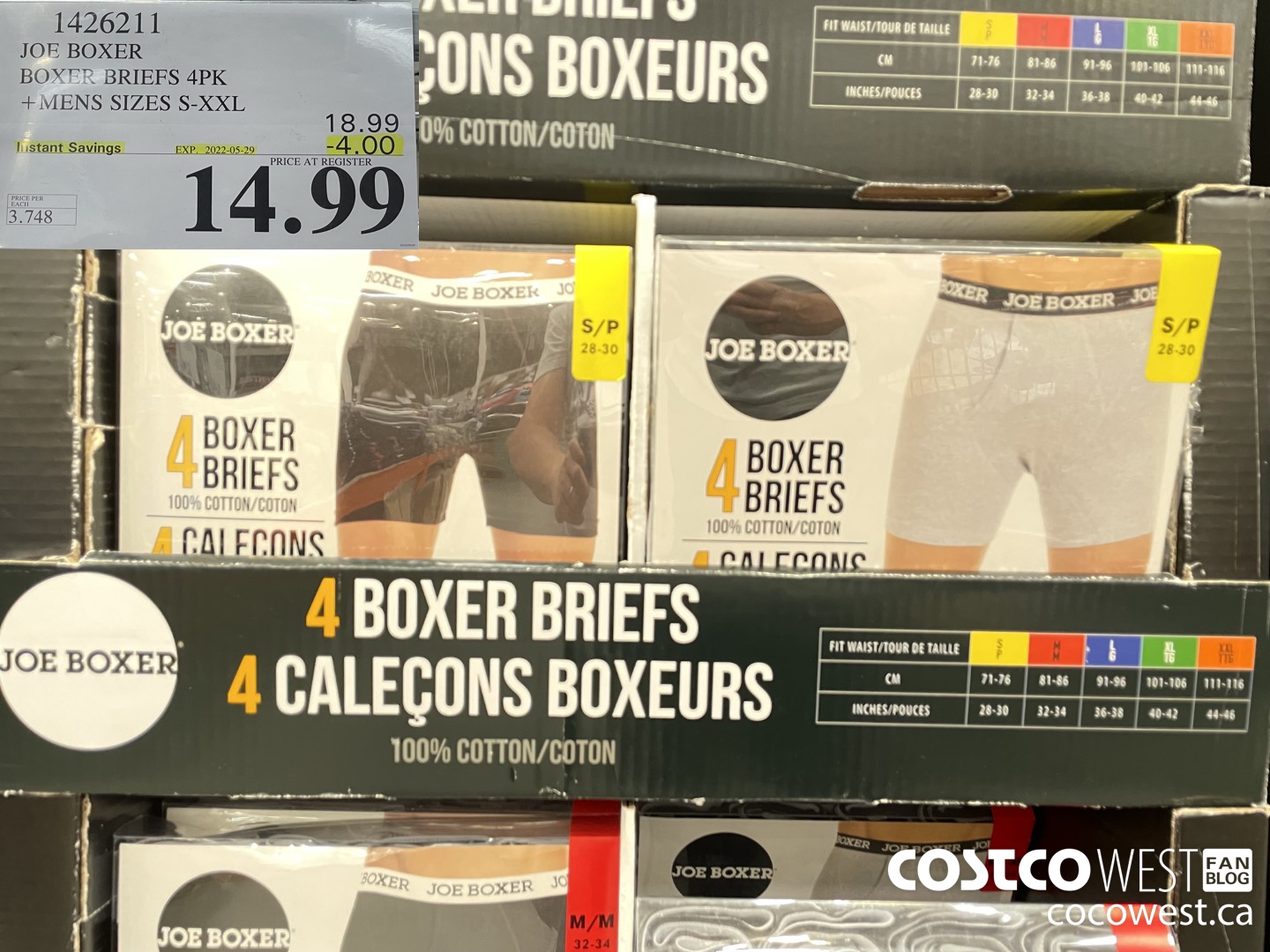 1426211 JOE BOXER BOXER BRIEFS 4PK MENS SIZES S-XXL ($4.00 INSTANT SAVINGS EXPIRES ON 2022-05-29) $14.99