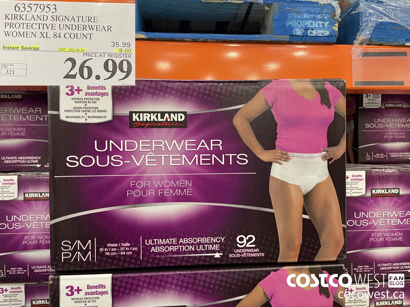 6357953 KIRKLAND SIGNATURE PROTECTIVE UNDERWEAR WOMEN XL 84 COUNT 9 00  INSTANT SAVINGS EXPIRES ON 2022 07 10 26 99 - Costco East Fan Blog