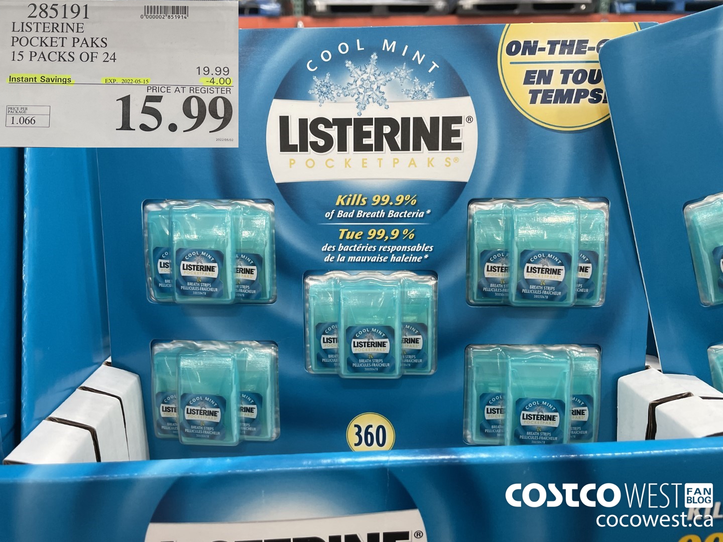 285191 LISTERINE POCKET PAKS PACK OF 15 X 24 ($4.00 INSTANT SAVINGS EXPIRES ON 2022-05-15) $15.99