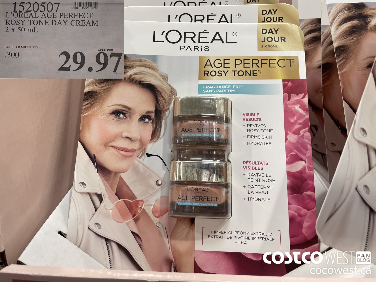 1520507 L'OREAL AGE PERFECT ROSY TONE DAY CREAM 2 x 50 mL $29.97
