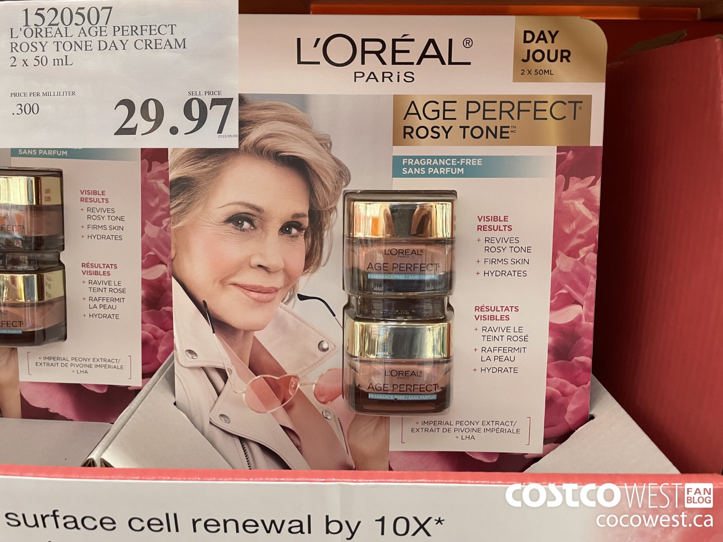 1520507 L'OREAL AGE PERFECT ROSY TONE DAY CREAM 2 x 50 mL $29.97