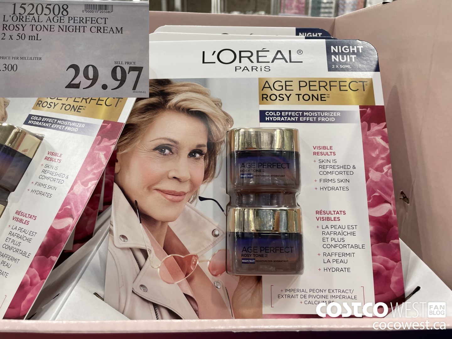 1520508 L'OREAL AGE PERFECT ROSY TONE NIGHT CREAM 2 x 50 mL $29.97