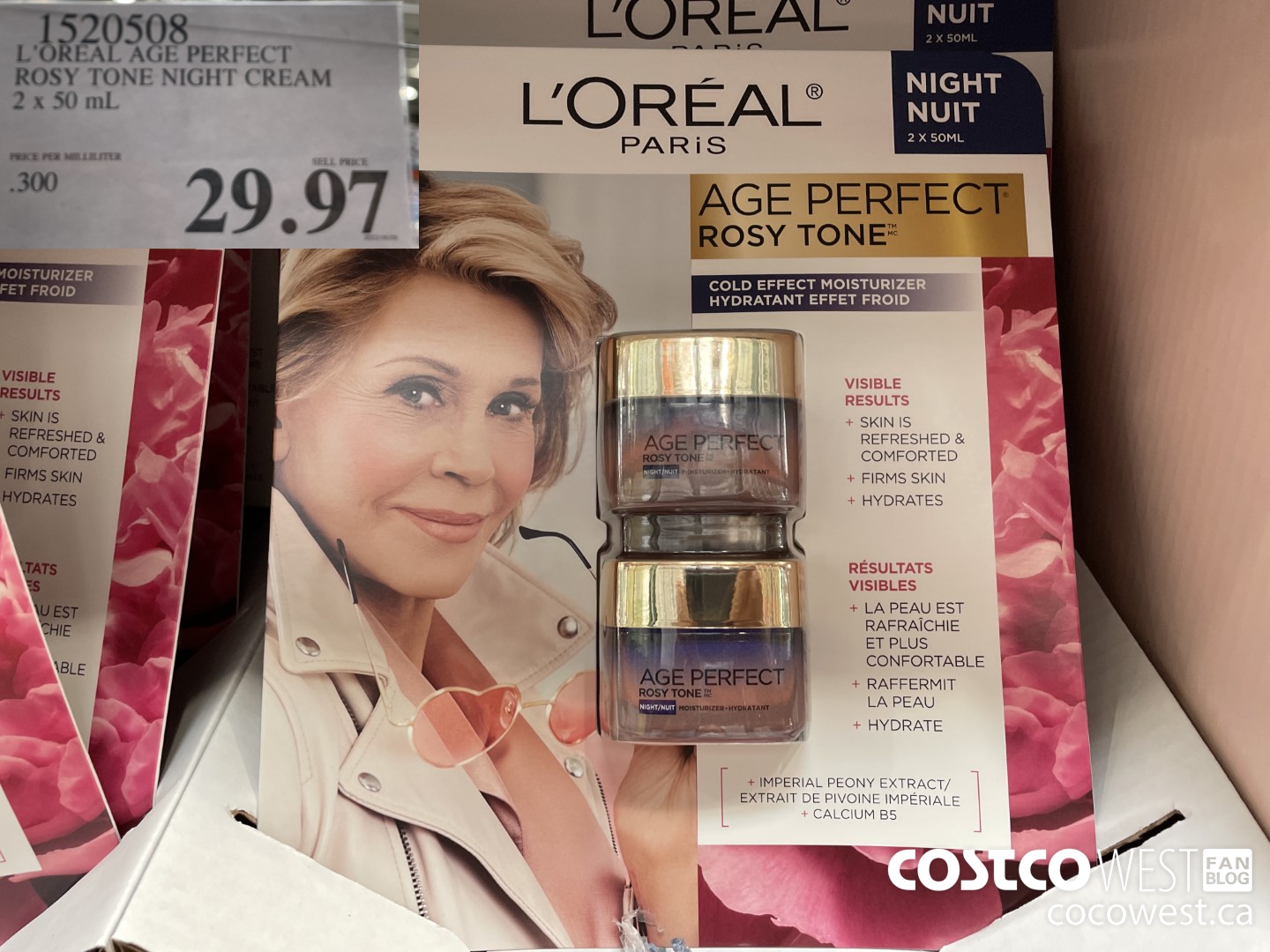 1520508 L'OREAL AGE PERFECT ROSY TONE NIGHT CREAM 2 x 50 mL $29.97