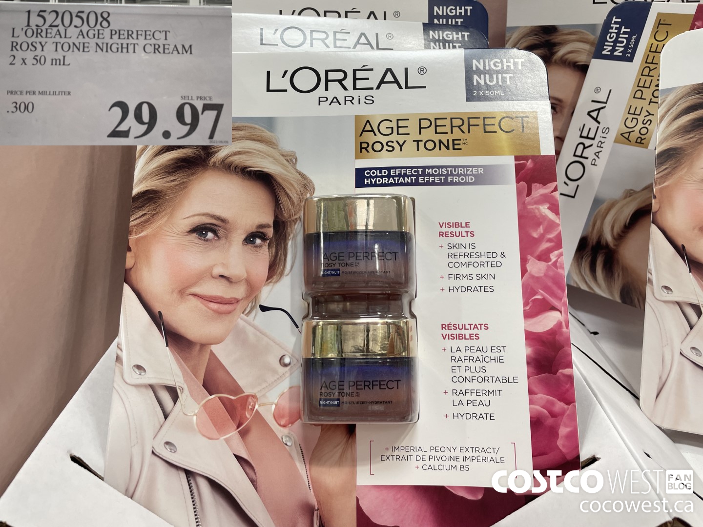 1520508 L'OREAL AGE PERFECT ROSY TONE NIGHT CREAM 2 x 50 mL $29.97