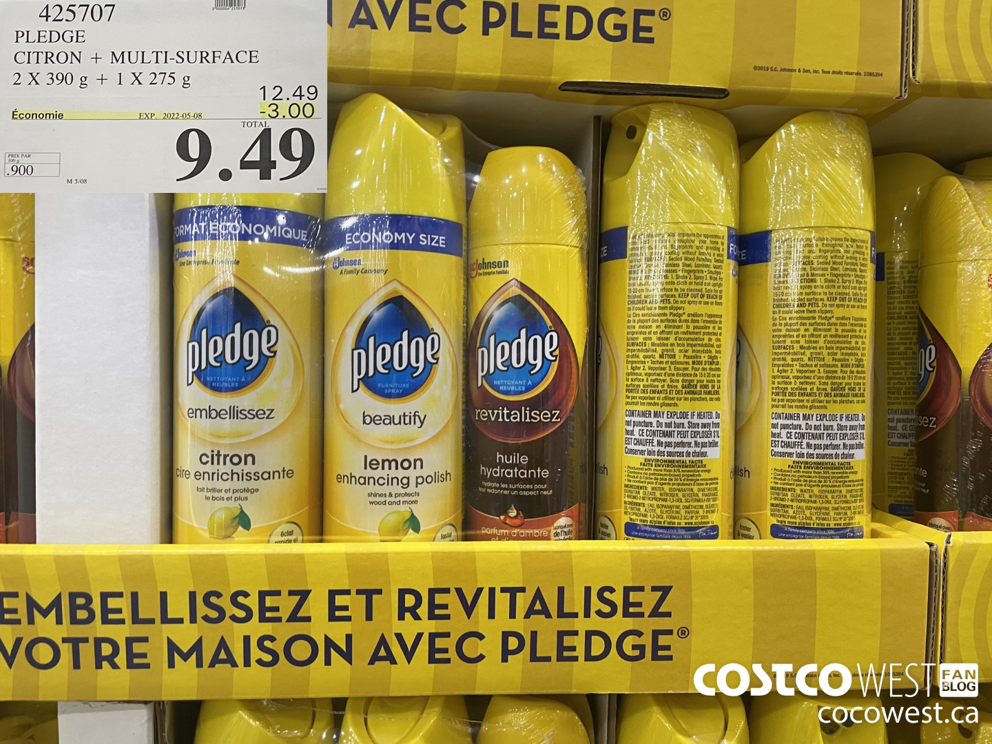 425707 PLEDGE CITRON + MULTI-SURFACE 2 X 390 G + 1 X 275 G ($3.00 INSTANT SAVINGS EXPIRES ON 2022-05-08) $9.49