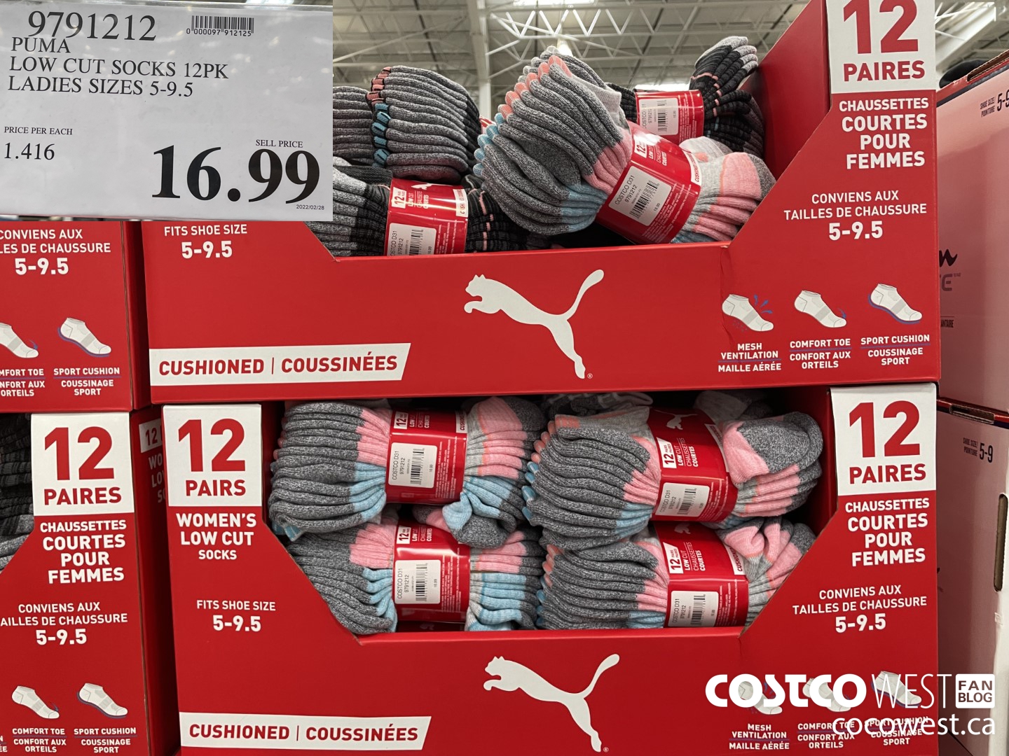 9791212 PUMA LOW CUT SOCKS 12PK LADIES SIZES 5-9.5 $16.99