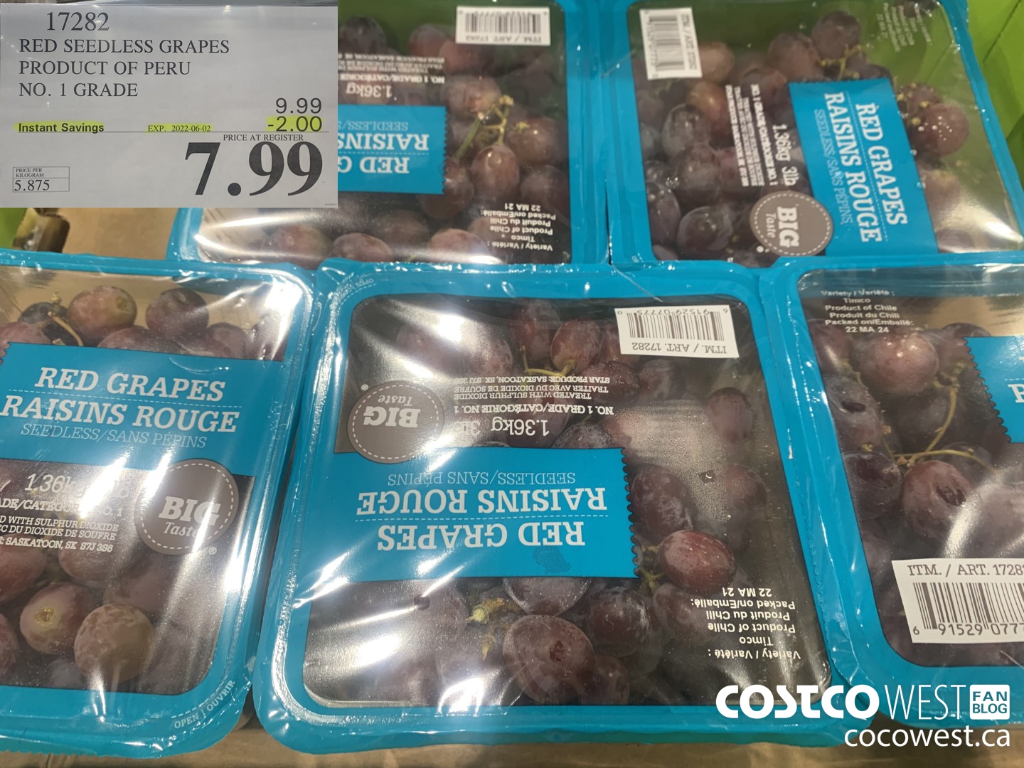 17282 RED SEEDLESS GRAPES PRODUCT OF PERU NO. 1 GRADE ($2.00 INSTANT SAVINGS EXPIRES ON 2022-06-02) $7.99