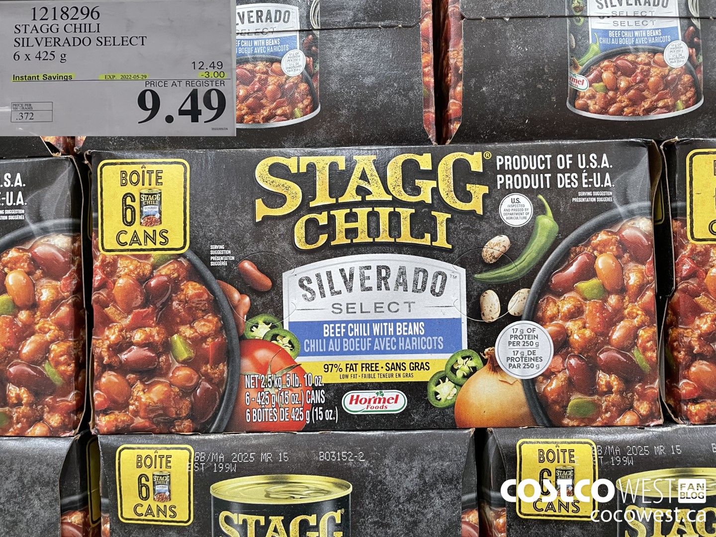 1218296 STAGG CHILI SILVERADO SELECT 6 x 425 g ($3.00 INSTANT SAVINGS EXPIRES ON 2022-05-29) $9.49