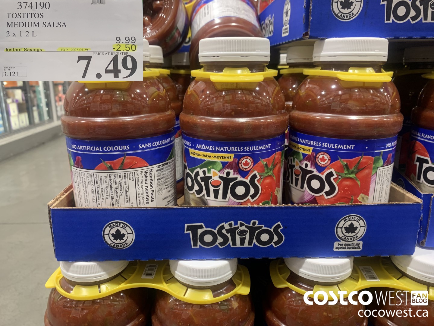 374190 TOSTITOS MEDIUM SALSA 2 X 1.2 L ($2.50 INSTANT SAVINGS EXPIRES ON 2022-05-29) $7.49