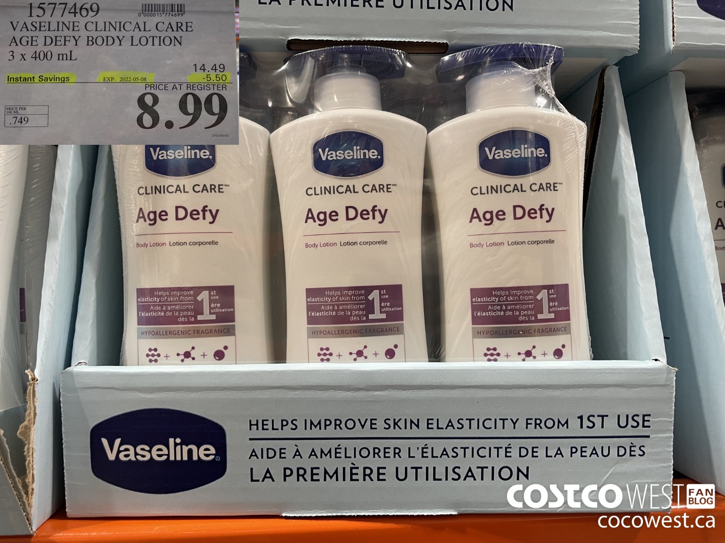 1577469 VASELINE CLINICAL CARE AGE DEFY BODY LOTION 3 x 400 mL ($5.50 INSTANT SAVINGS EXPIRES ON 2022-05-08) $8.99