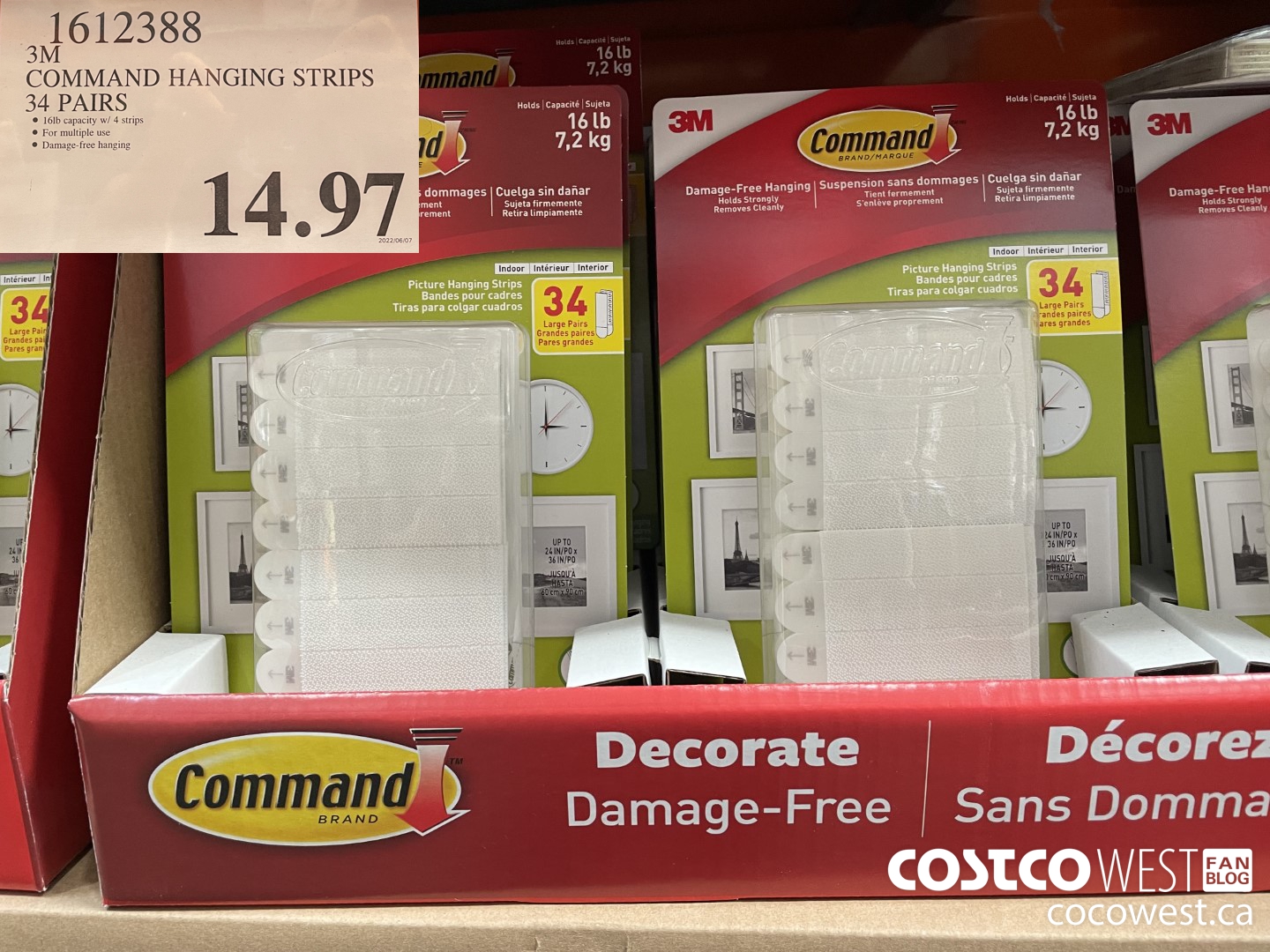 1612388 3M COMMAND HANGING STRIPS 34 PAIRS $14.97