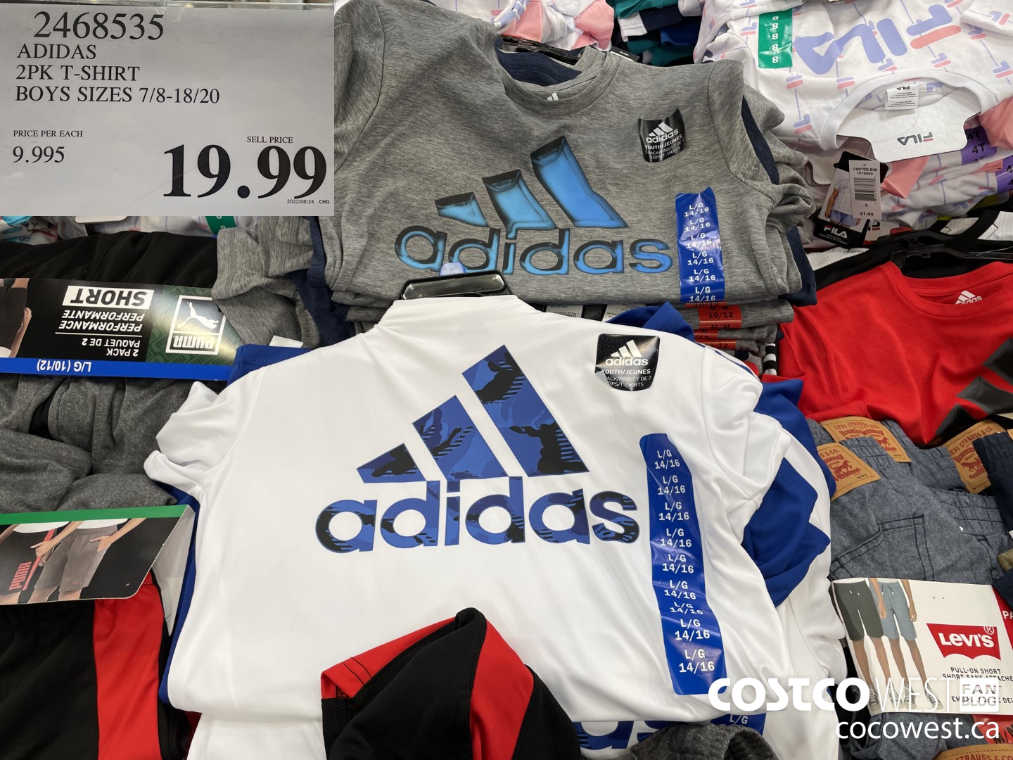 2468535 ADIDAS 2PK T-SHIRT BOYS SIZES 7/8-18/20 $19.99