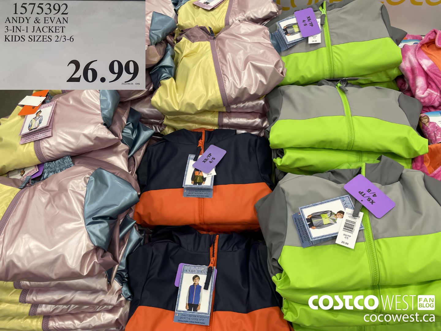 1575392 ANDY & EVAN 3-IN-1 JACKET KIDS SIZES 2/3-6 $26.99