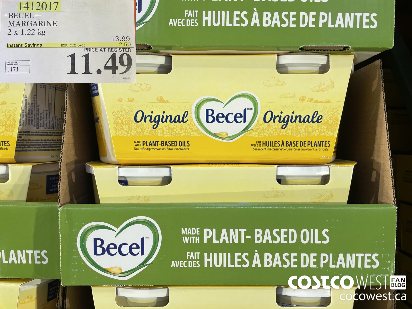 1412017 BECEL MARGARINE 2 x 1.22 kg ($2.50 INSTANT SAVINGS EXPIRES ON 2022-06-26) $11.49