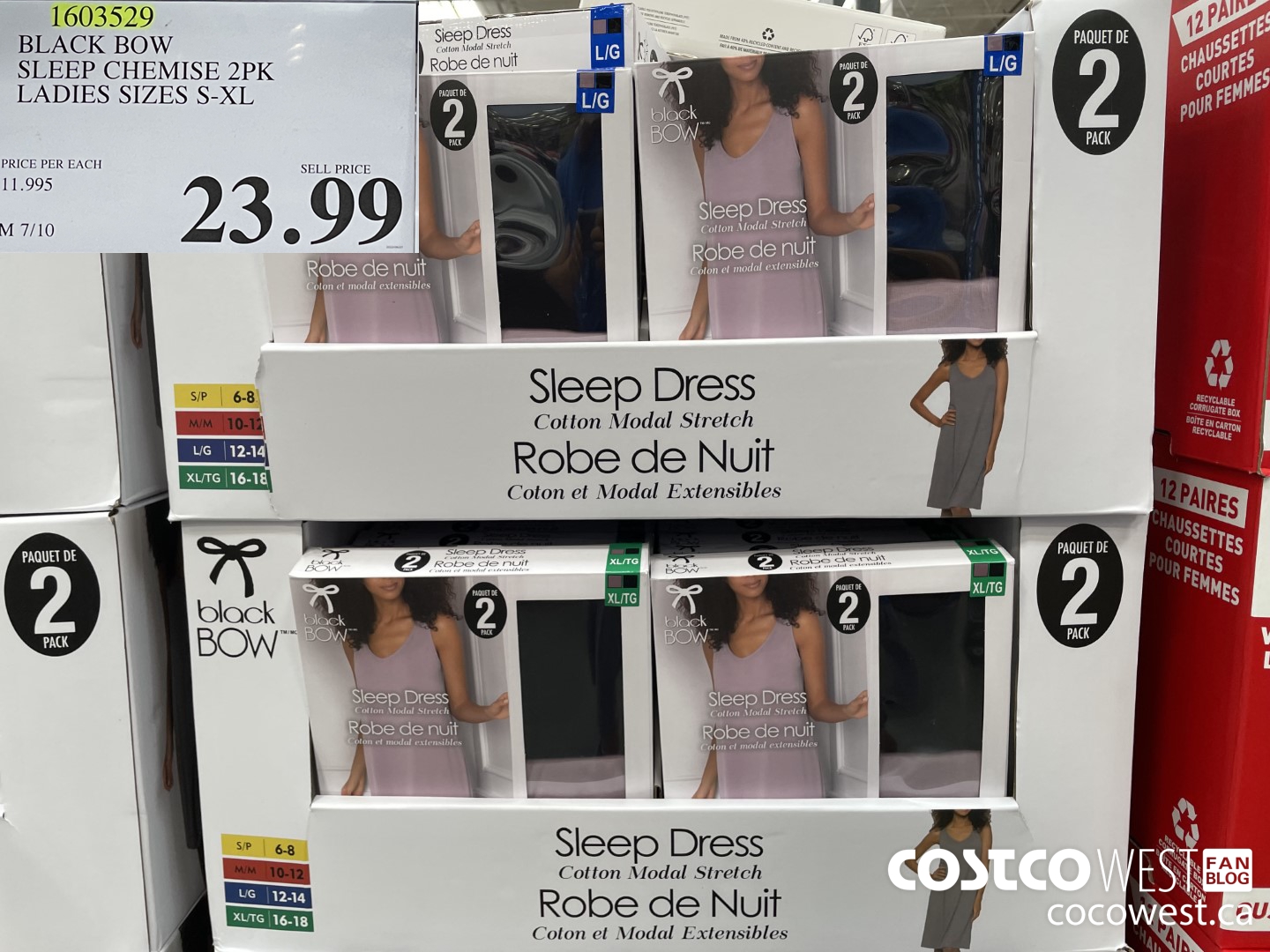 1603529 BLACK BOW SLEEP CHEMISE 2PK LADIES SIZES S-XL $23.99