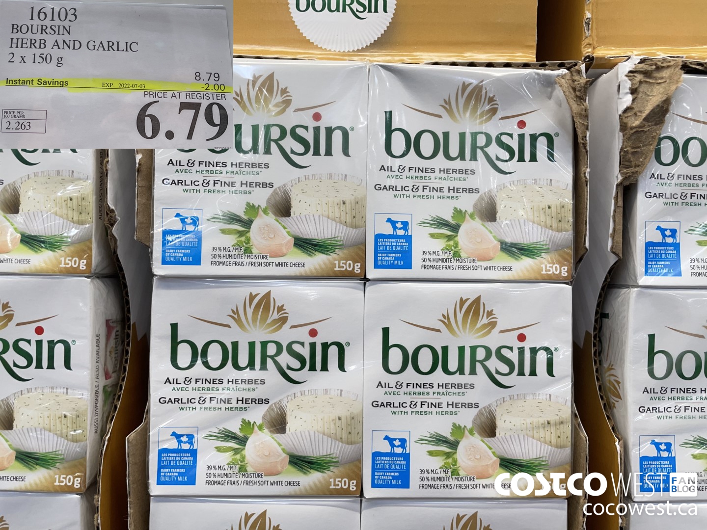 16103 BOURSIN HERB AND GARLIC 2 x 150 g ($2.00 INSTANT SAVINGS EXPIRES ON 2022-07-03) $6.79
