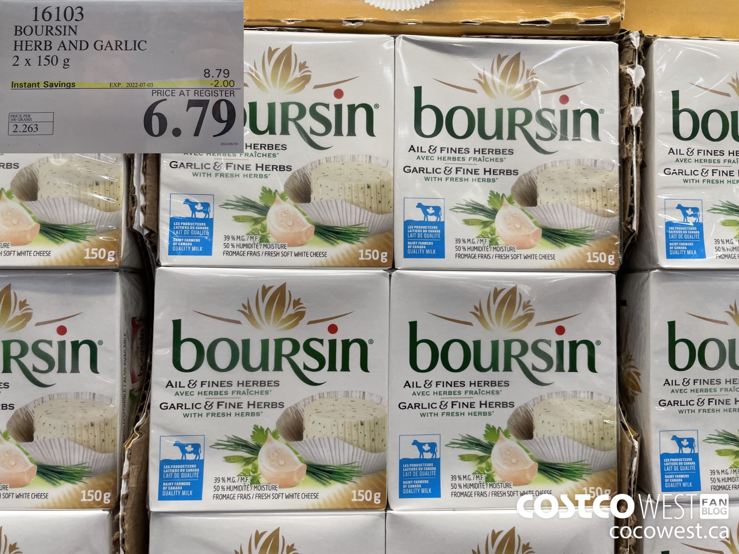 16103 BOURSIN HERB AND GARLIC 2 x 150 g ($2.00 INSTANT SAVINGS EXPIRES ON 2022-07-03) $6.79
