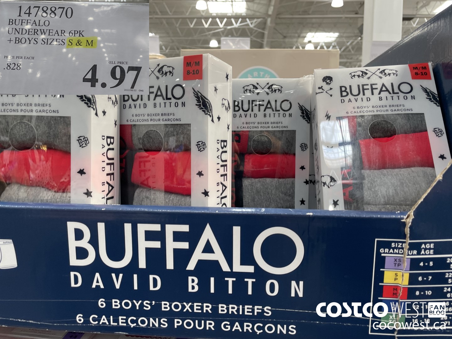 1478870 BUFFALO UNDERWEAR 6PK BOYS SIZES S & M $4.97