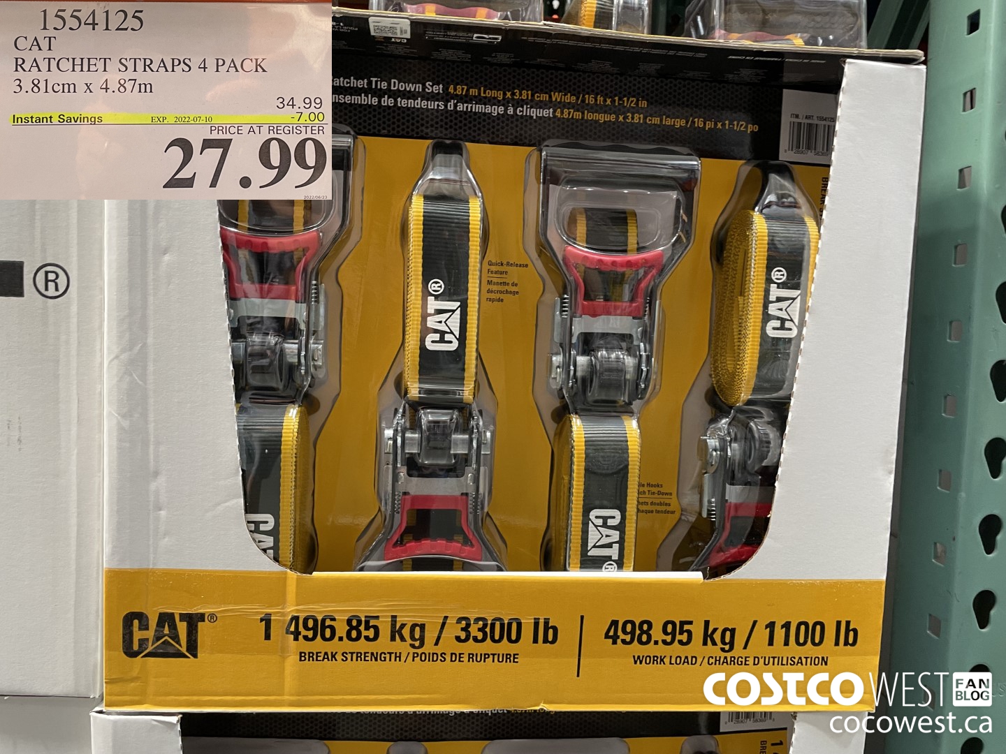 1554125 CAT RATCHET STRAPS 4 PACK 3.81 CM X 4.87 M ($7.00 INSTANT SAVINGS EXPIRES ON 2022-07-10) $27.99