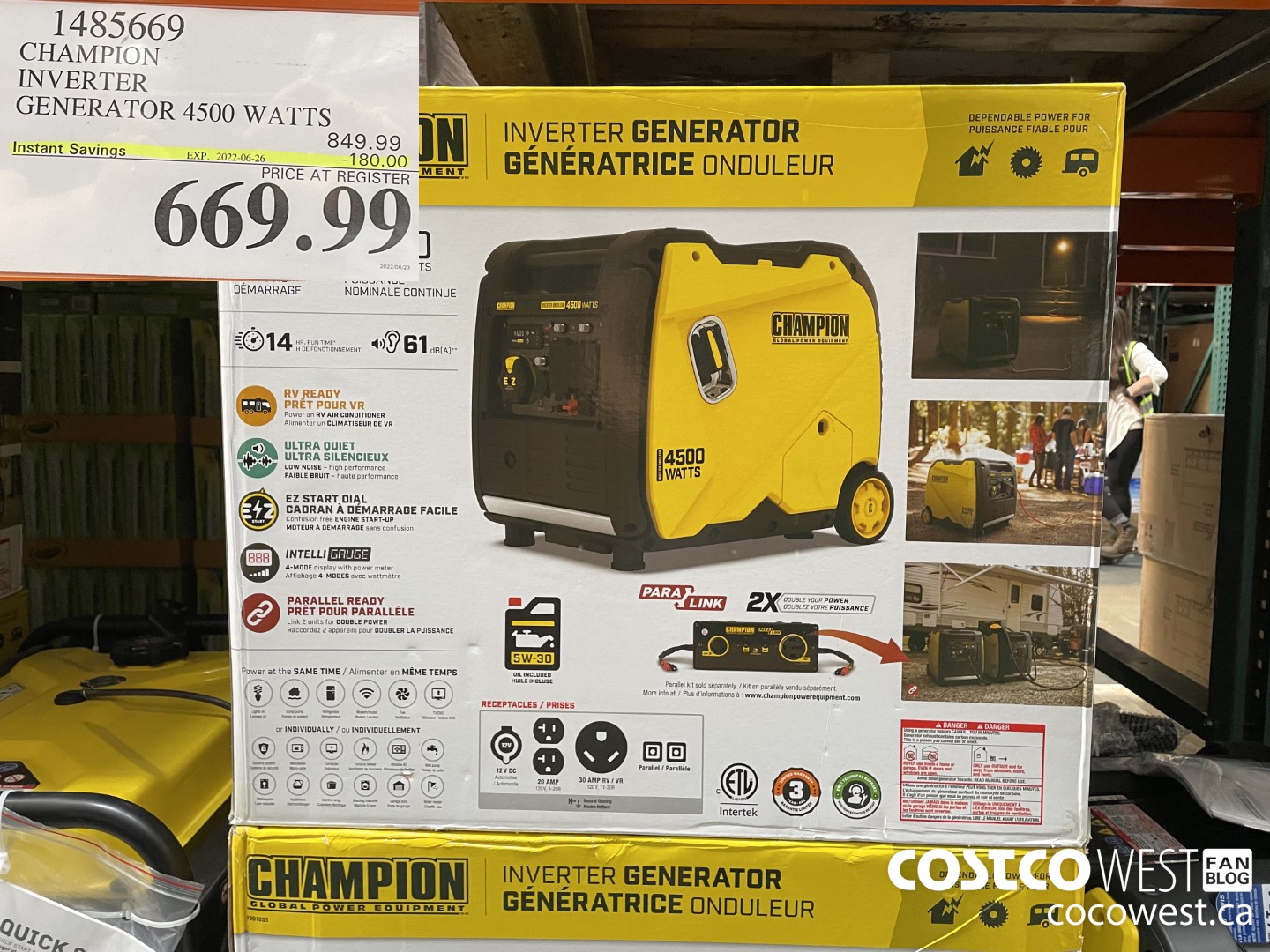 1485669 CHAMPION INVERTER GENERATOR 4500 WATTS ($180.00 INSTANT SAVINGS EXPIRES ON 2022-06-26) $669.99