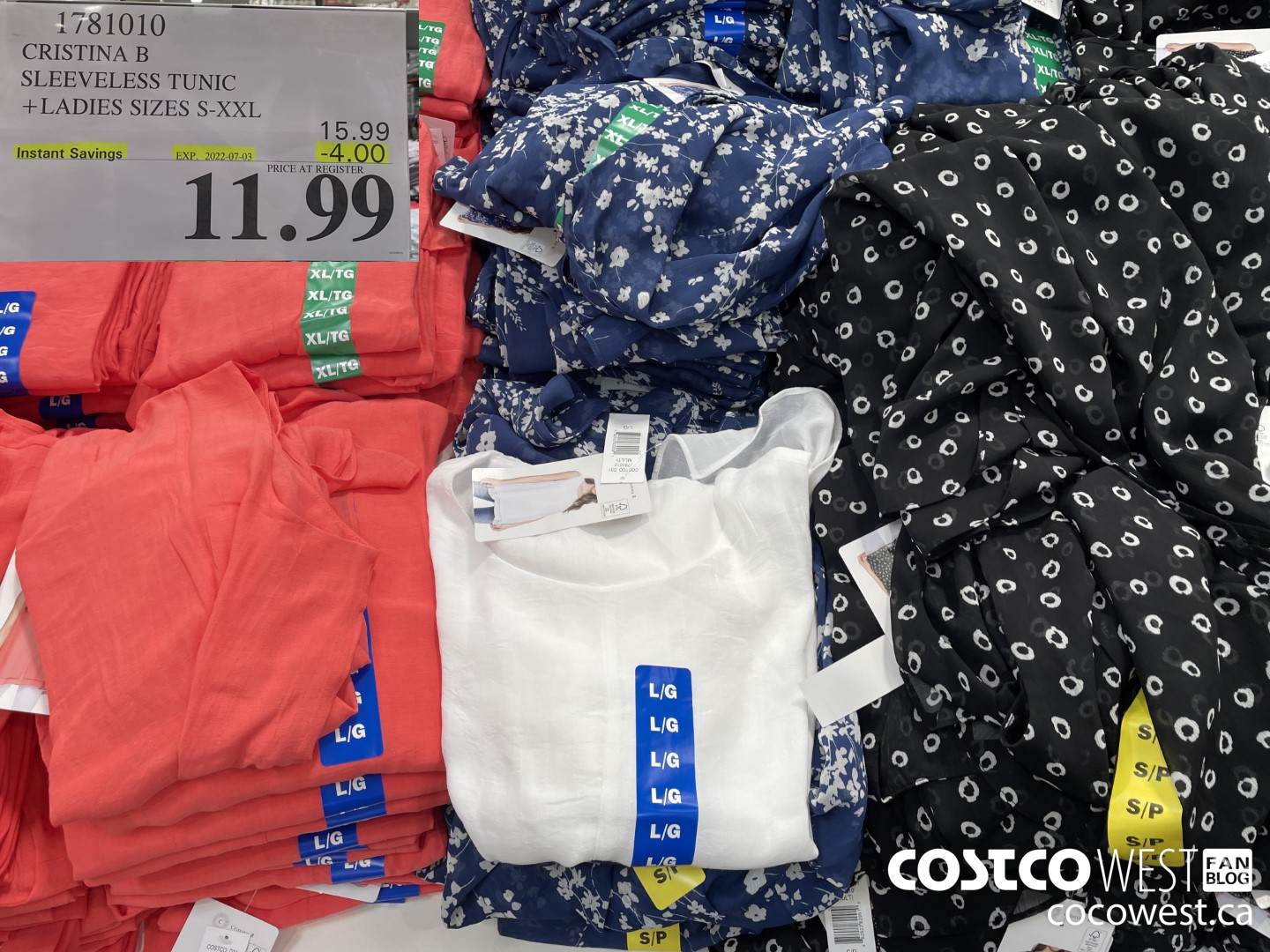 1781010 CHRISTINA B SLEVELESS TUNIC LADIES SIZES S-XXL ($4.00 INSTANT SAVINGS EXPIRES ON 2022-07-03) $11.99