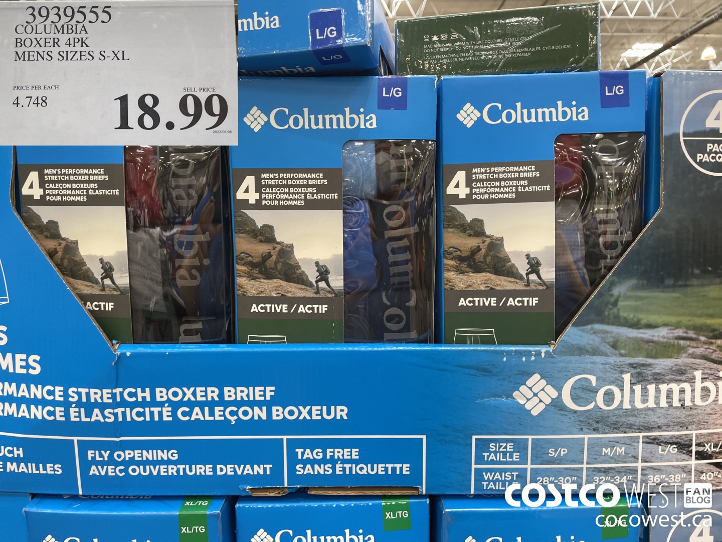 3939555 COLUMBIA BOXER 4PK MENS SIZES S-XL $18.99