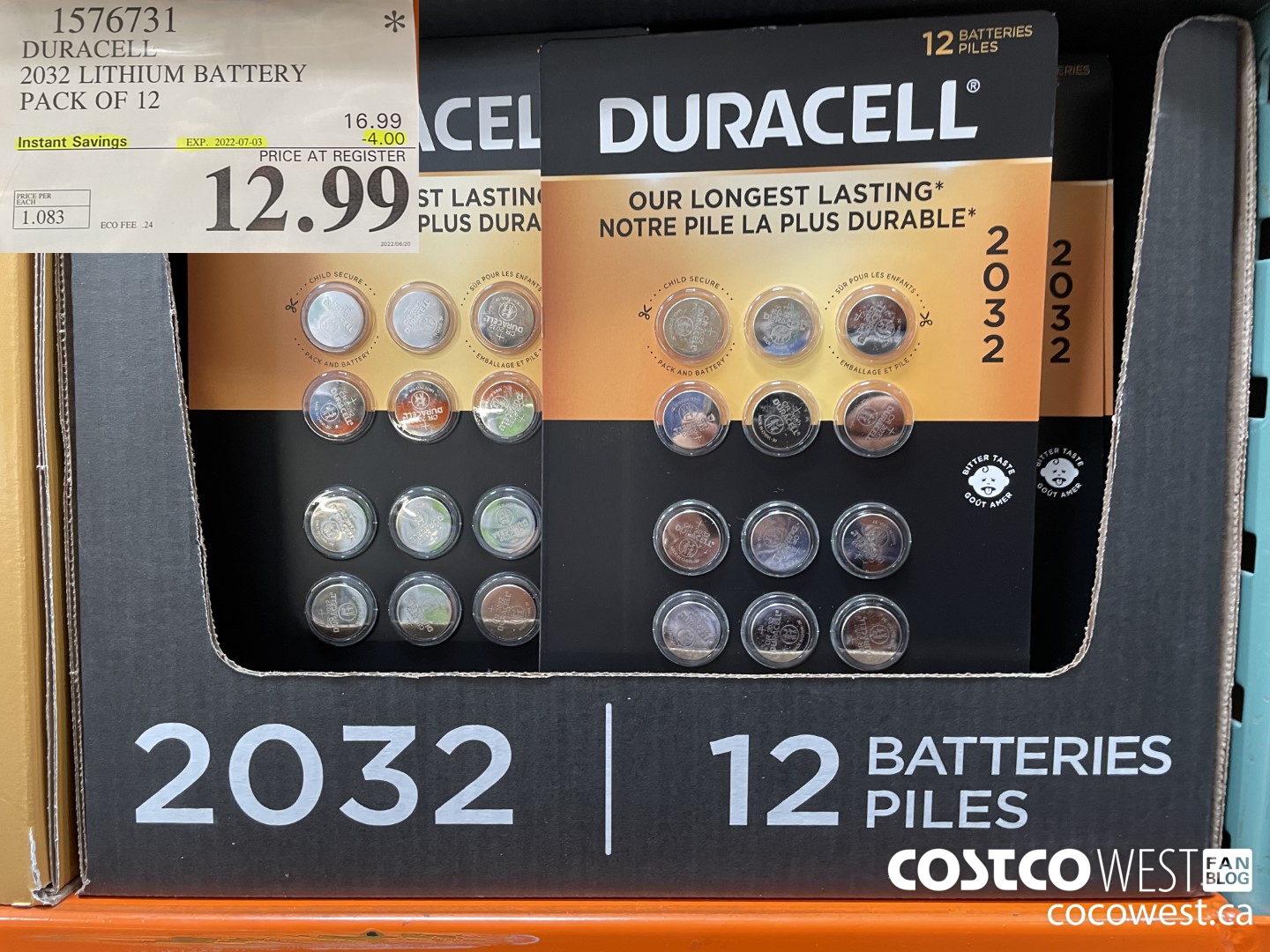 1576731 DURACELL 2032 LITHIUM BATTERY PACK OF 12 ($4.00 INSTANT SAVINGS EXPIRES ON 2022-07-03) $12.99