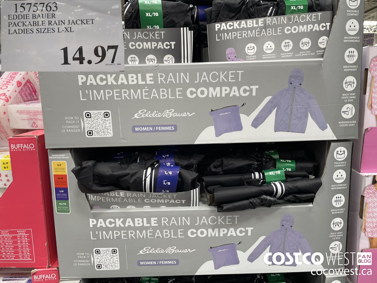 1575763 EDDIE BAUER PACKABLE RAIN JACKET LADIES SIZES L-XL $14.97