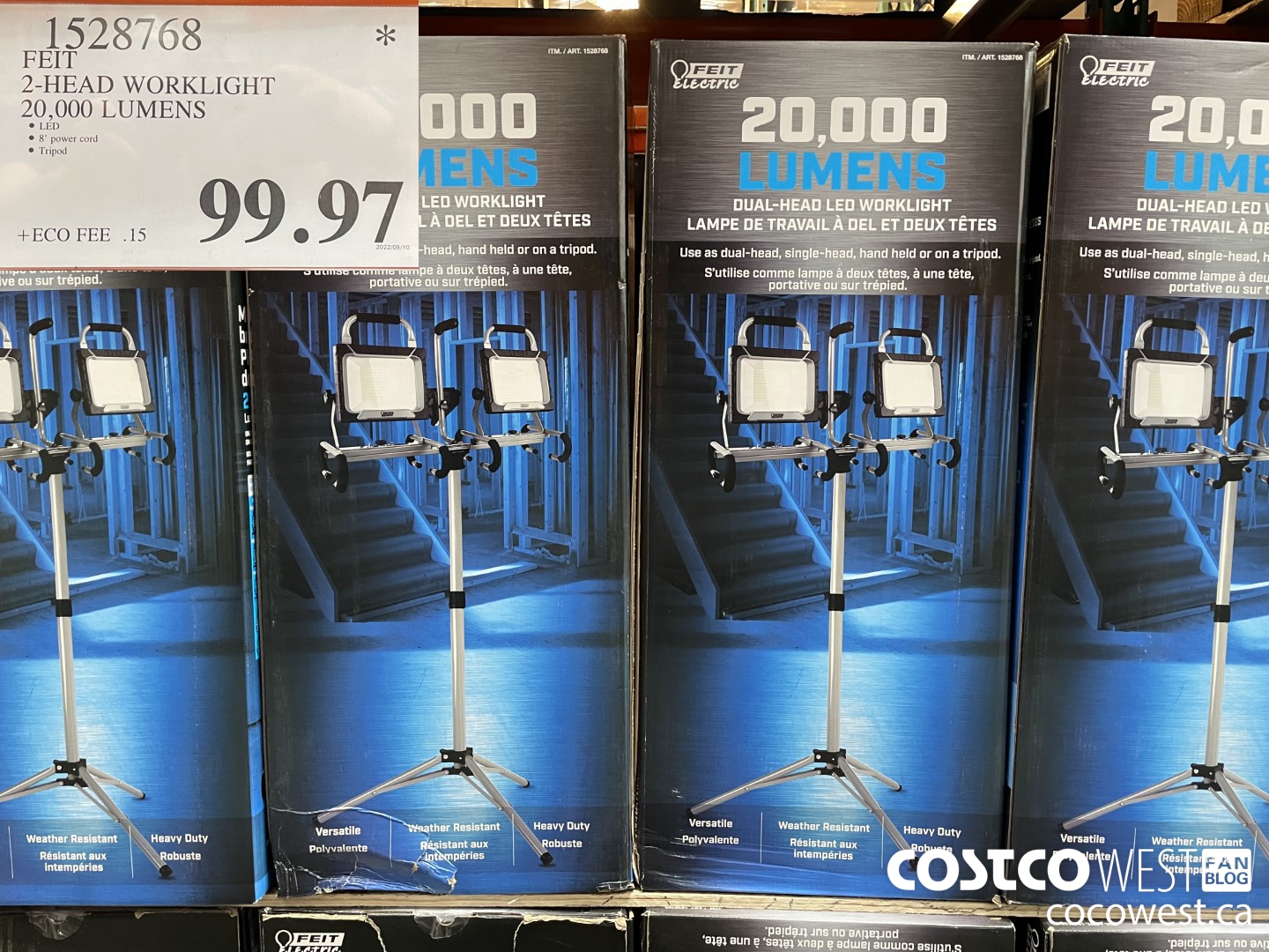 1528768 FEIT 2-HEAD WORKLIGHT 20,000 LUMENS $99.97