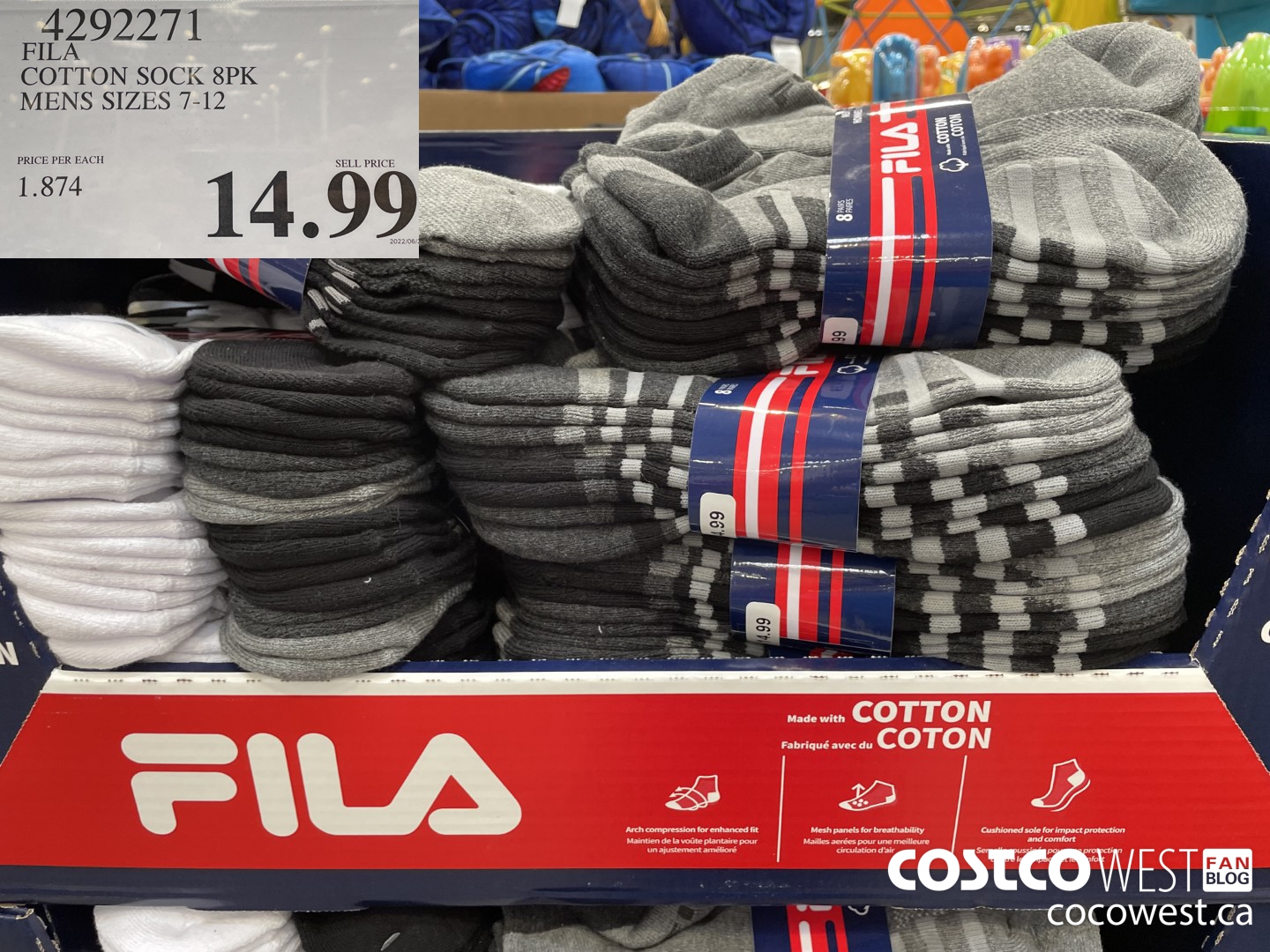 4292271 FILA COTTON SOCK 8PK MENS SIZES 7-12 $14.99