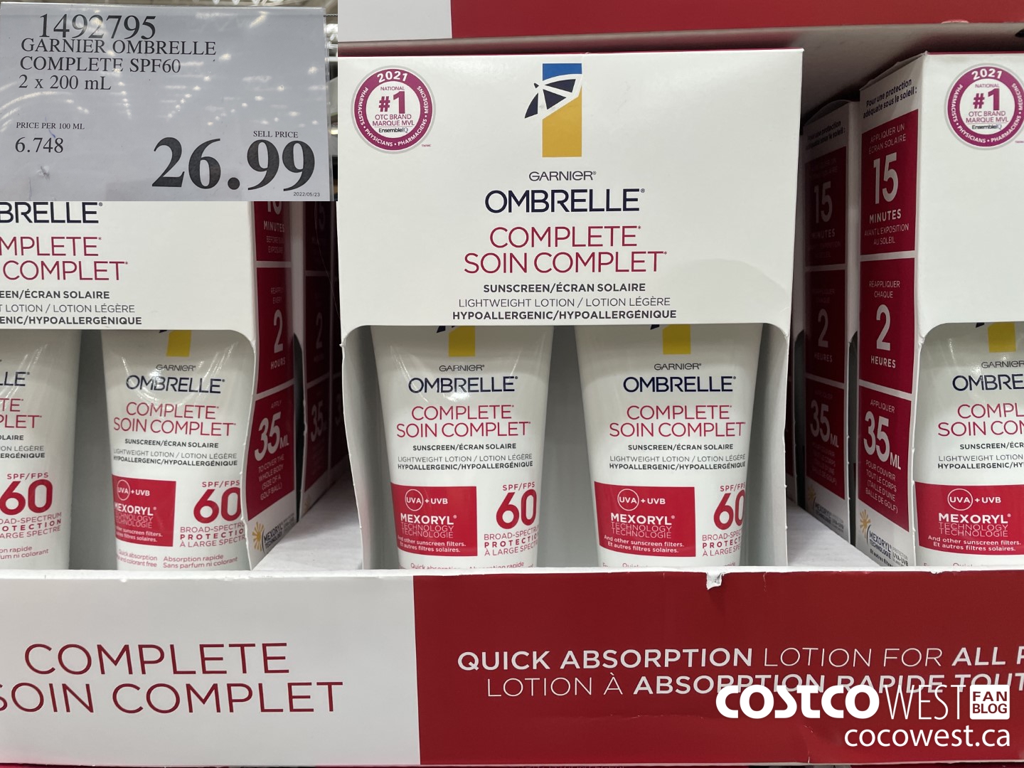 1492795 GARNIER OMBRELLE COMPLETE SPF60 2 x 200 mL $26.99