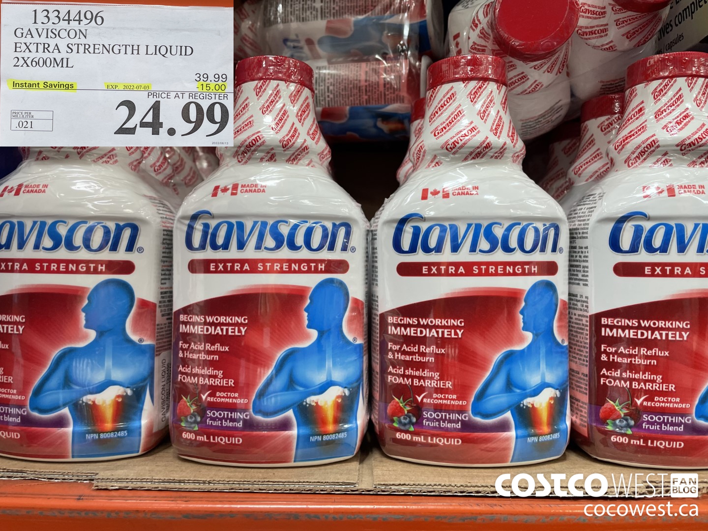 1334496 GAVISCON EXTRA STRENGTH LIQUID 2X600ML ($15.00 INSTANT SAVINGS EXPIRES ON 2022-07-03) $24.99