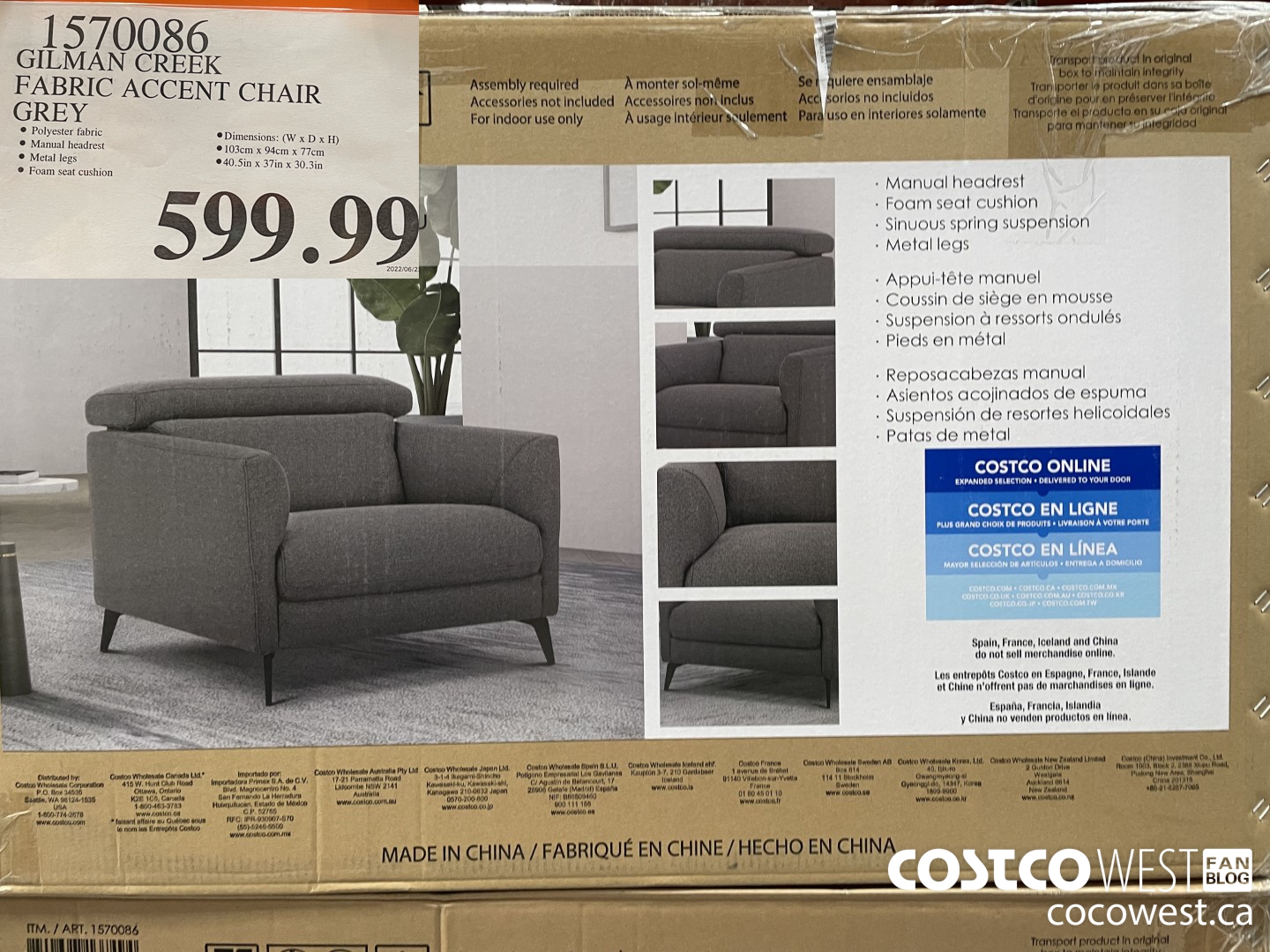 1570086 GILMAN CREEK FABRIC ACCENT CHAIR GREY $599.99