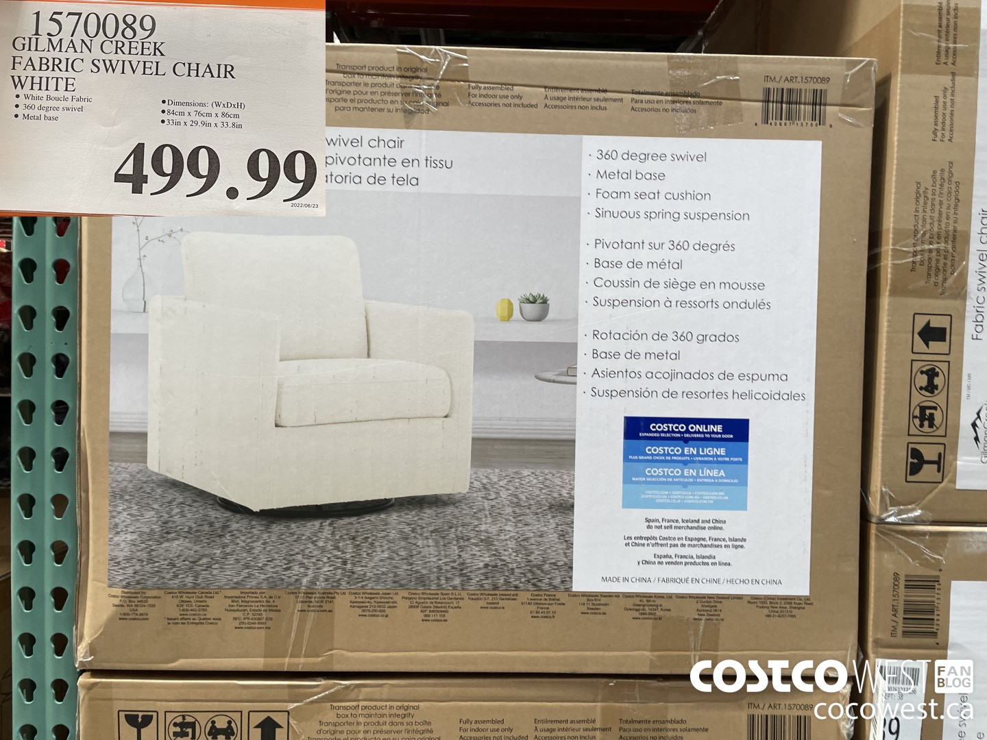 1570089 GILMAN CREEK FABRIC SWIVEL CHAIR WHITE $499.99