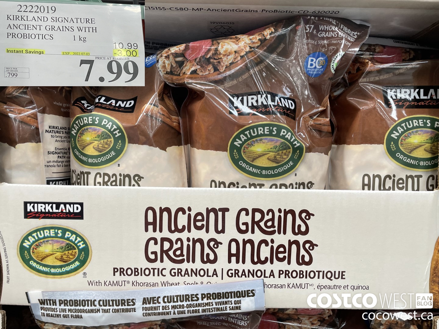 2222019 KIRKLAND SIGNATURE ANCIENT GRAINS WITH PROBIOTICS 1 KG ($3.00 INSTANT SAVINGS EXPIRES ON 2022-07-03) $7.99